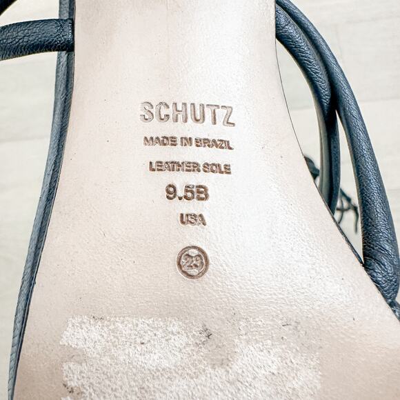 Schutz Lovi Strappy Leather Heel Sandals Black 9.5B Minimal 90s Party Glam Luxe‎ - Picture 10 of 11